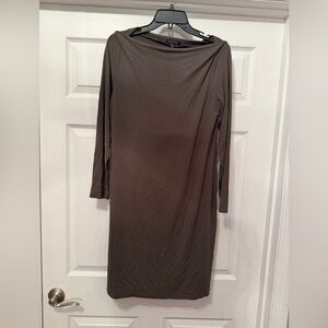 Eileen Fisher cowl neck viscose blend brown green tone midi dress M